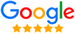 Logo Google avec 5 étoiles jaunes, symbolisant une excellente évaluation ou un avis client positif.