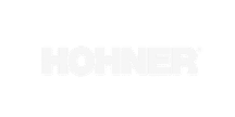 Logo blanc HOHNER® sur fond noir.
