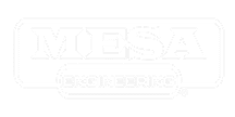 Logo blanc Mesa Engineering sur fond noir, marque déposée.